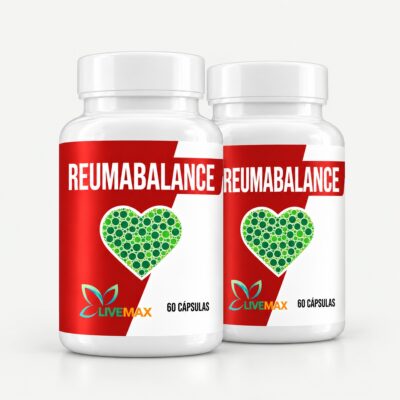 Frasco de ReumaBalance con ingredientes naturales, suplemento LiveMax Guatemala