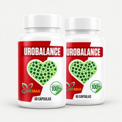 Frasco de UroBalance con ingredientes naturales, suplemento LiveMax Guatemala