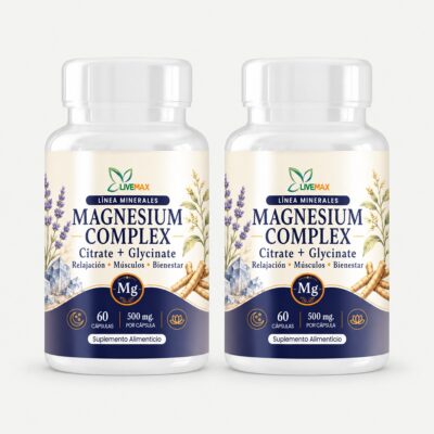 Dos frascos de Magnesium Complex Combo, 60 cápsulas por frasco — LiveMax Guatemala