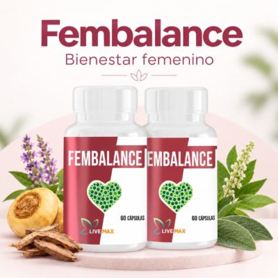 Frasco de FemBalance con ingredientes naturales, suplemento LiveMax Guatemala